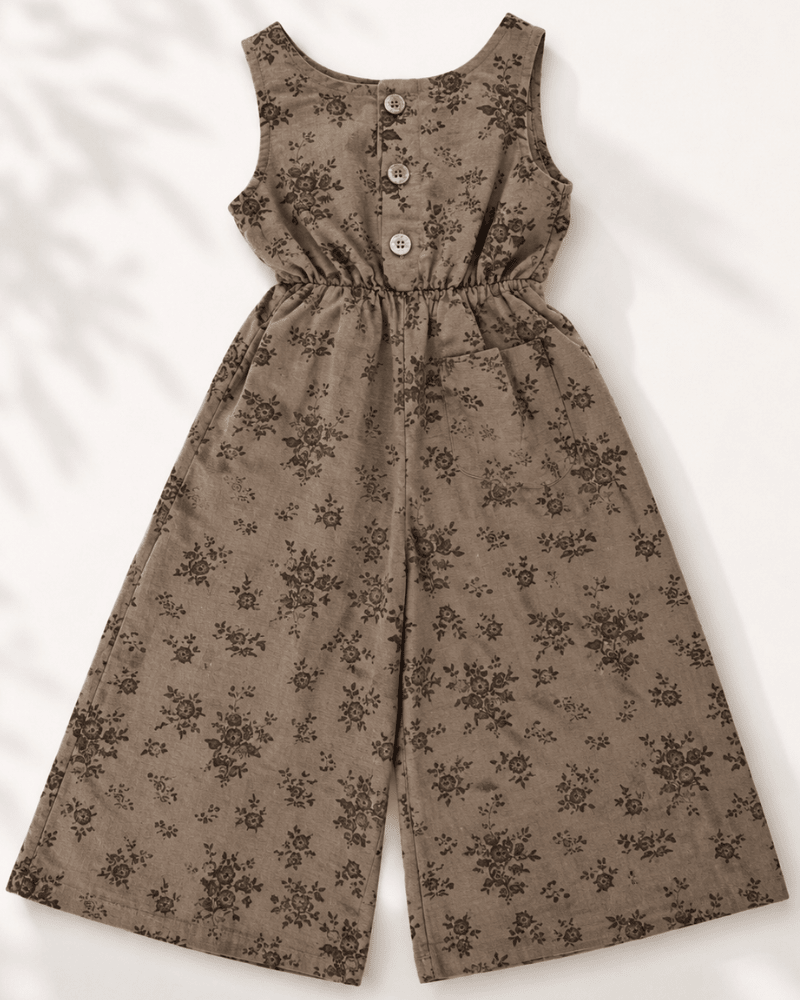 Wren Button Front Jumpsuit - Sepia Garden